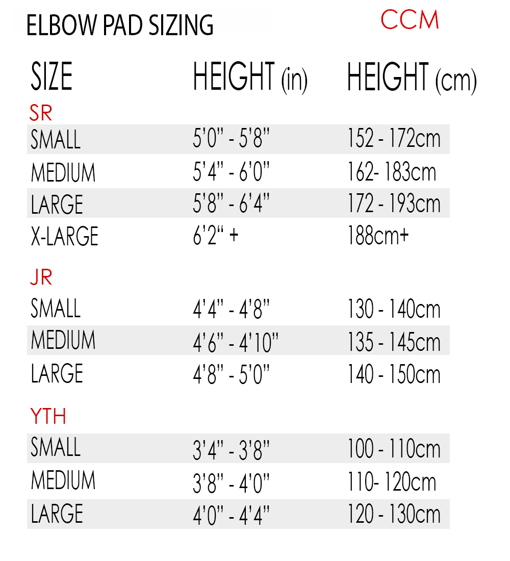 Ccm Elbow Pads Size Chart