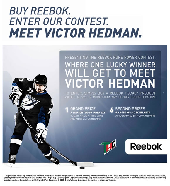 Reebok in association with The Hockey Group bring you this unique opportunity to win a chance to meet Victor Hedman!