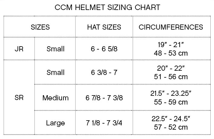Ccm Hockey Equipment Sizing Chart