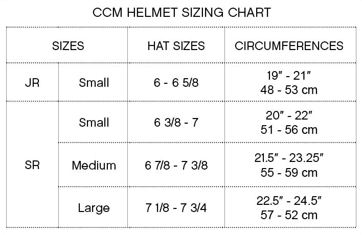 Junior Hockey Helmet Size Chart