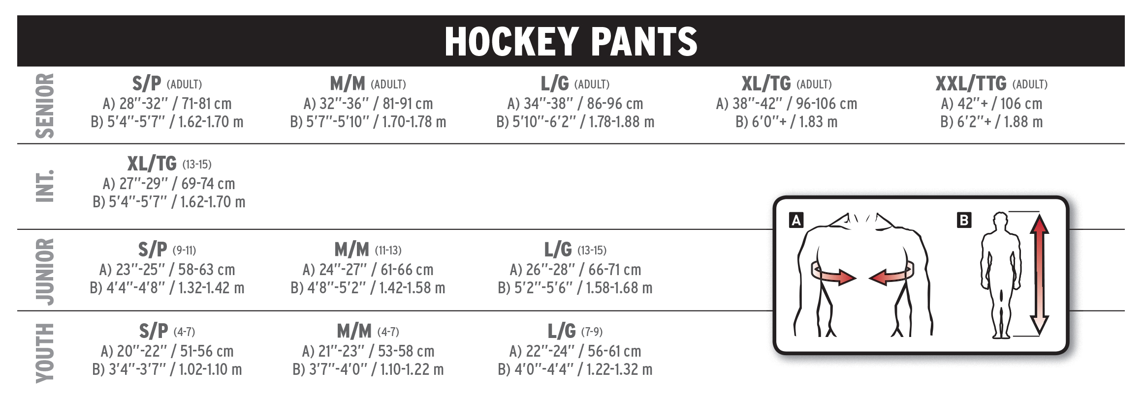 Ice Hockey Pants Size Chart