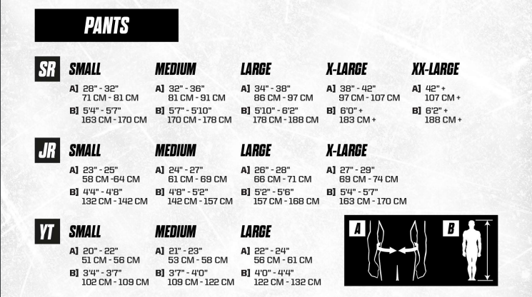 Warrior Hockey Pants Size Chart