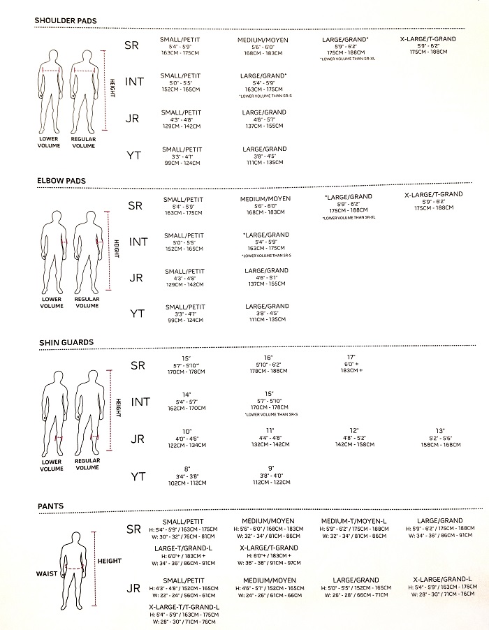 Warrior Hockey Size Chart