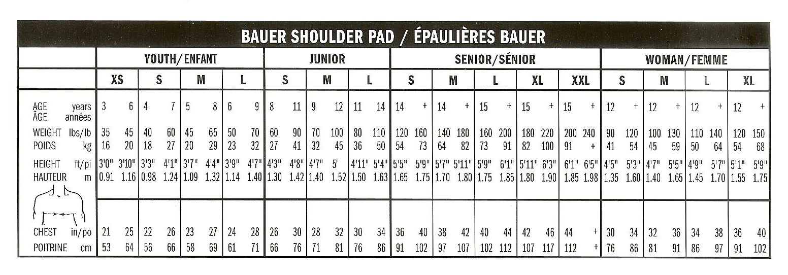 Warrior Shoulder Pad Sizing Chart