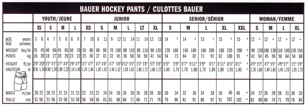 Bauer Flex Jacket Size Chart