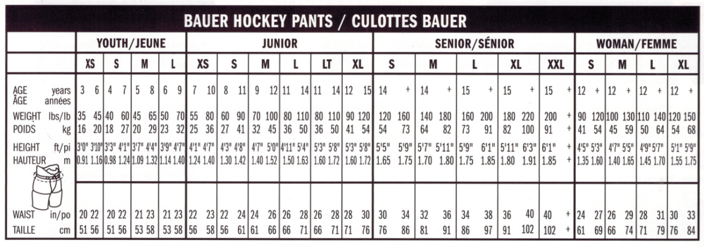 Bauer Hockey Shell Size Chart