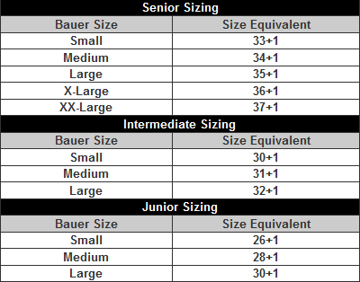Bauer Goalie Leg Pad Size Chart