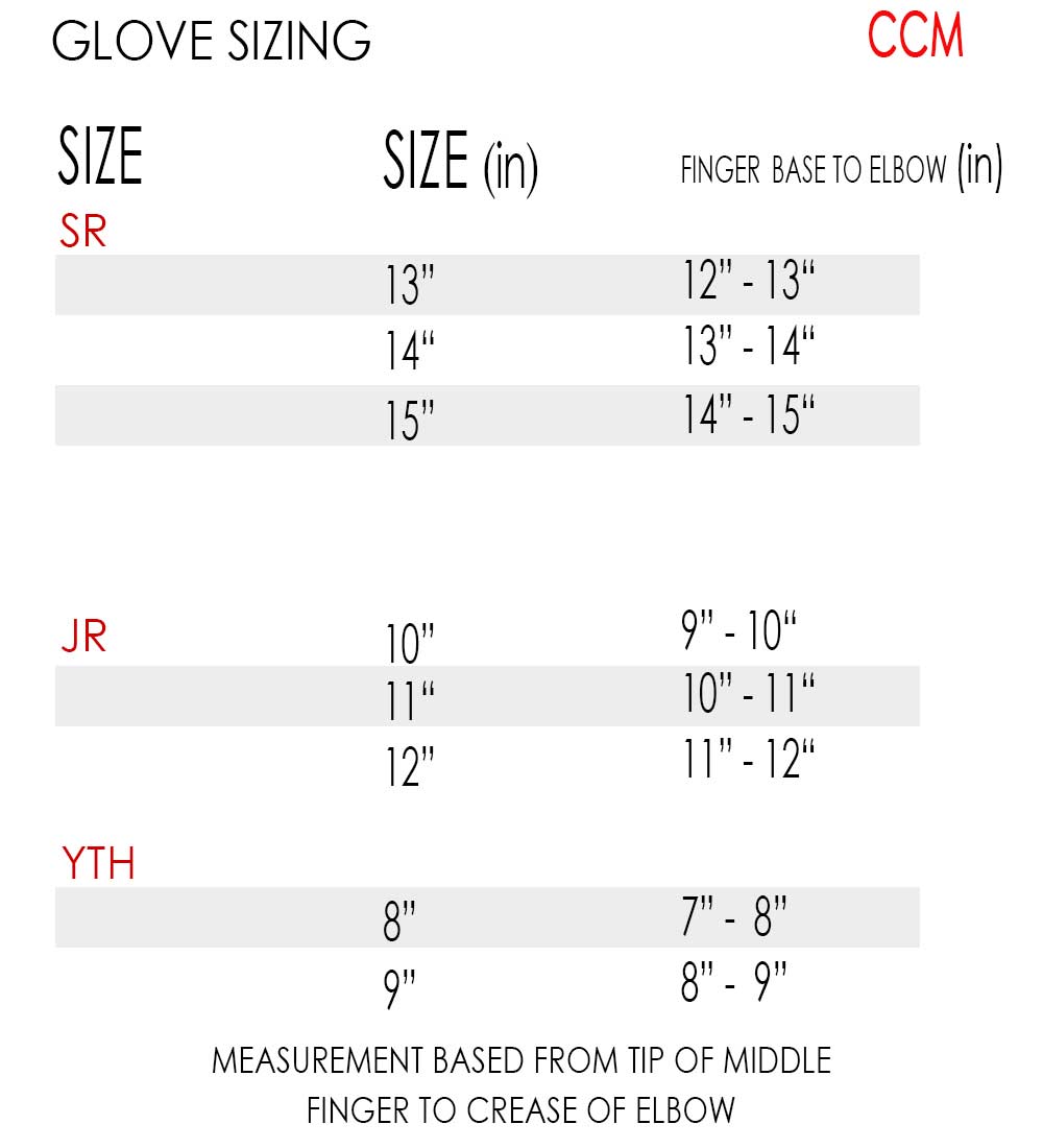 Ccm Youth Hockey Gloves Size Chart