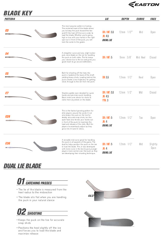 Easton Hockey Stick Curve Chart