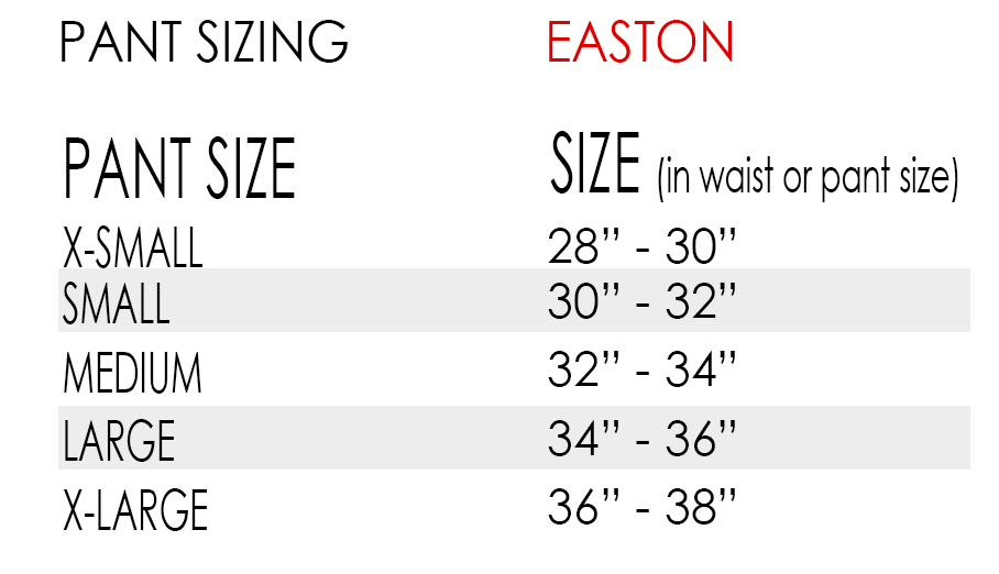 Ice Hockey Pants Size Chart