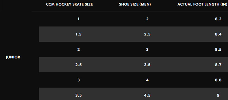 ccm skate sizing chart jr