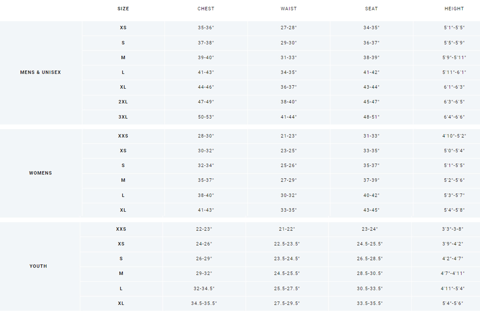 Bauer Pant Sizing
