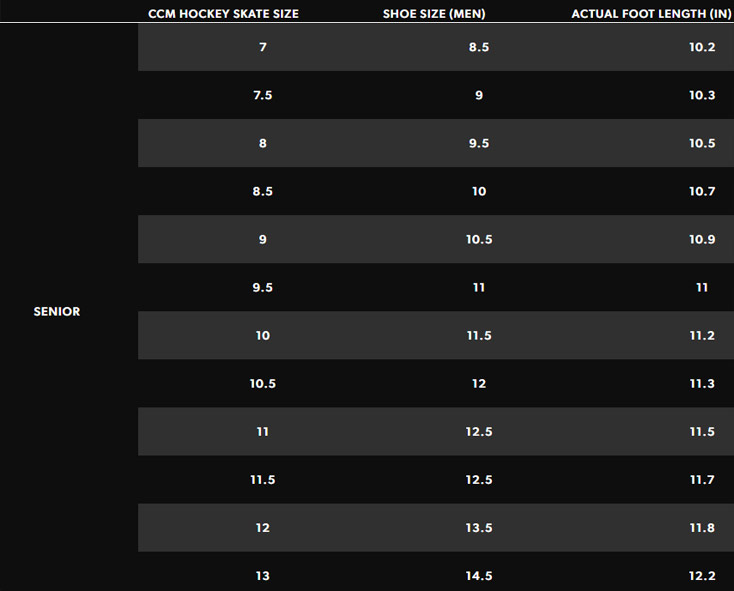 ccm skate sizing chart sr