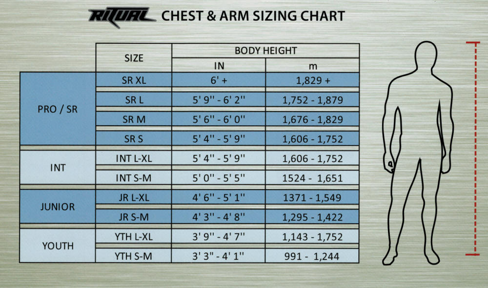 Warrior Ritual Chest Protector Sizing Chart