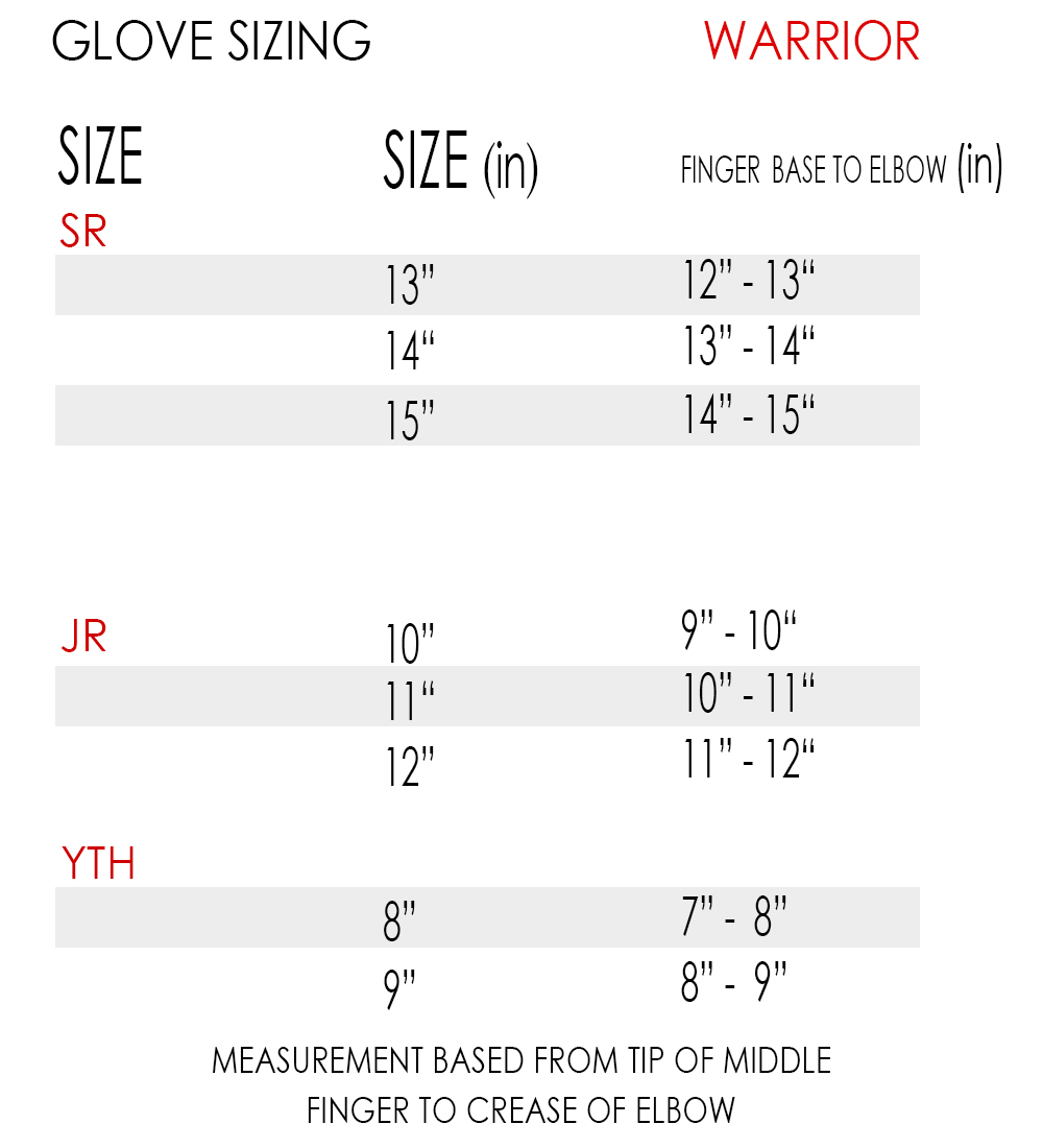 Warrior Size Chart