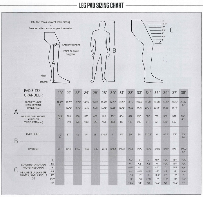 Goalie Leg Pad Sizing Chart