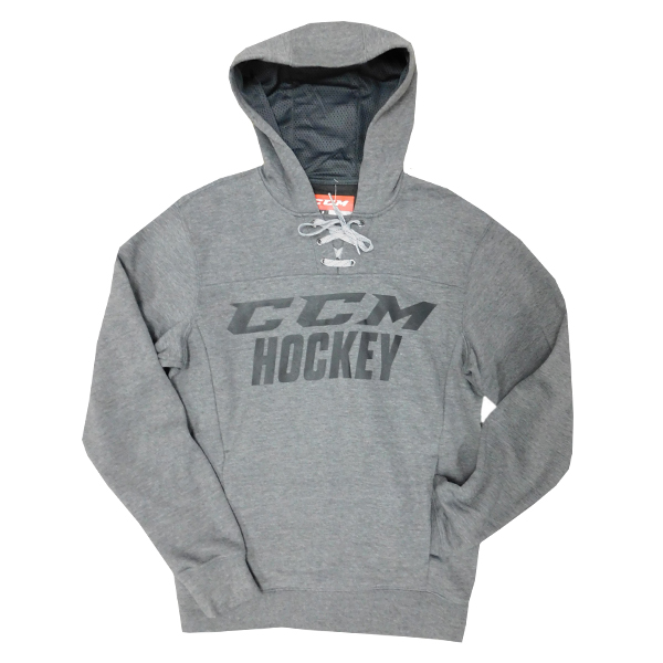 CCM Hockey CLASSIC LACE NECK Adult/Senior Hoody Sweatshirt-LIGHT GREY 